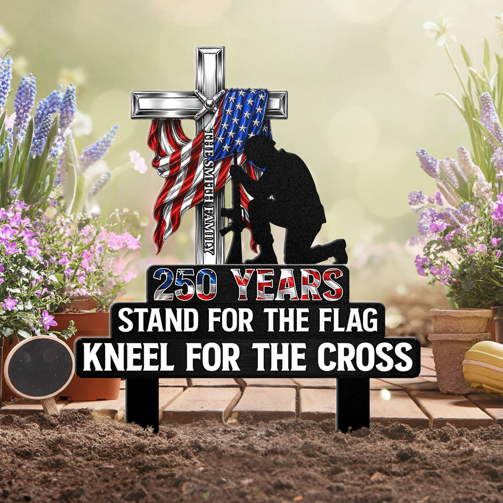 Personalized Metal Garden Stake Stand For Flag Kneel For Cross Gift for Family
