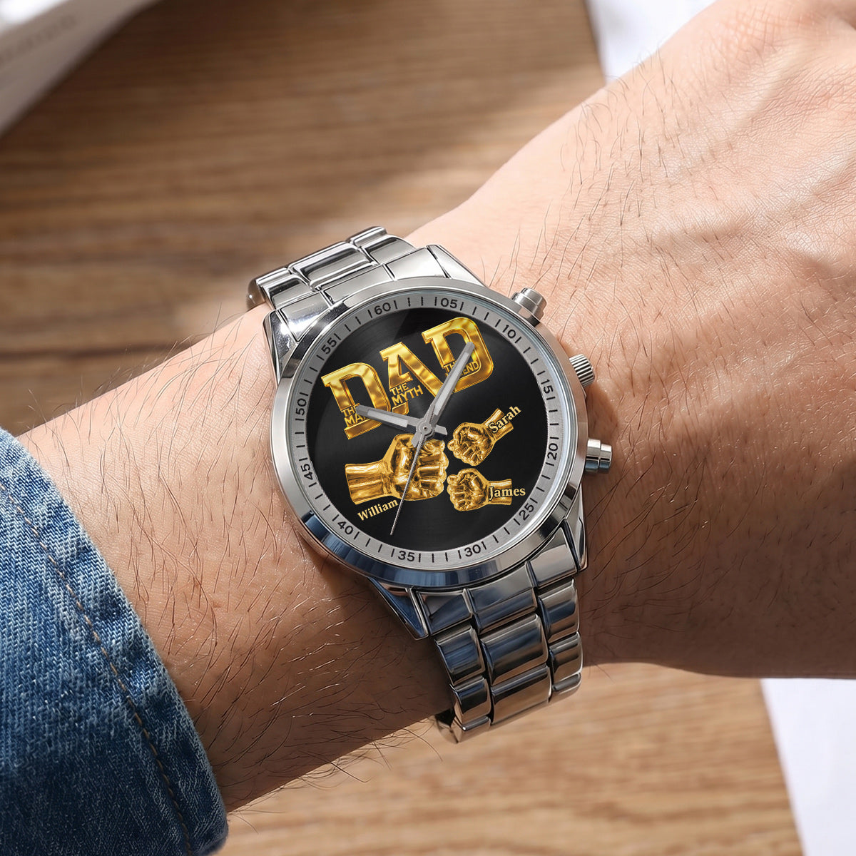 Personalized Men's Wrist Watch Gift for Dad Grandpa Custom Name