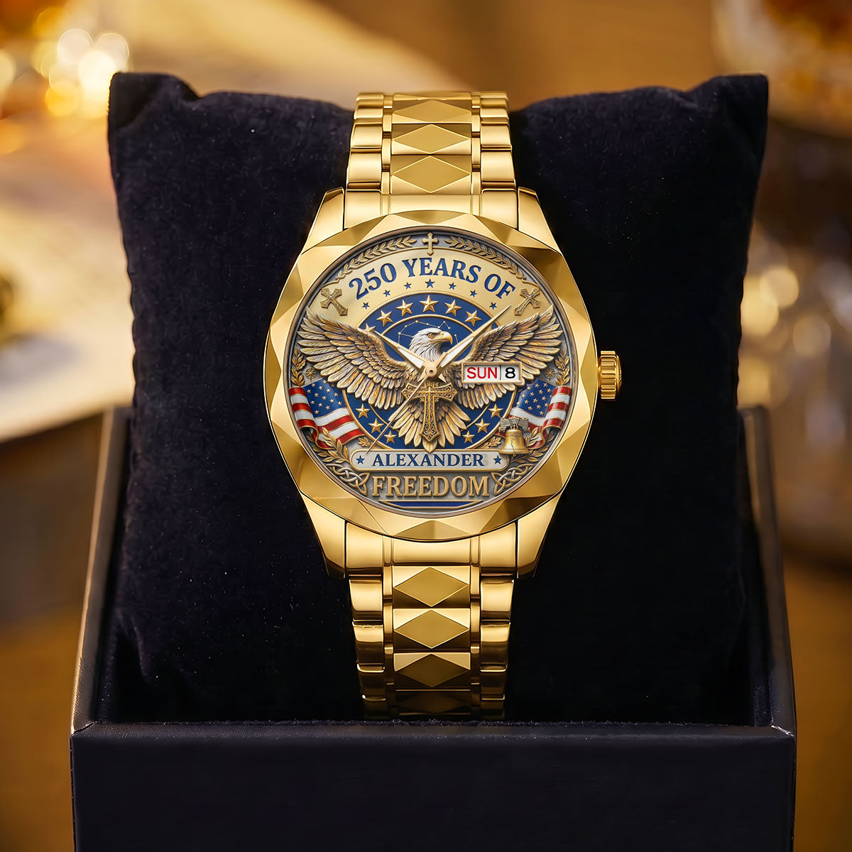 Personalized Men's Wrist Watch with Custom Print - Patriotic Gift for Him