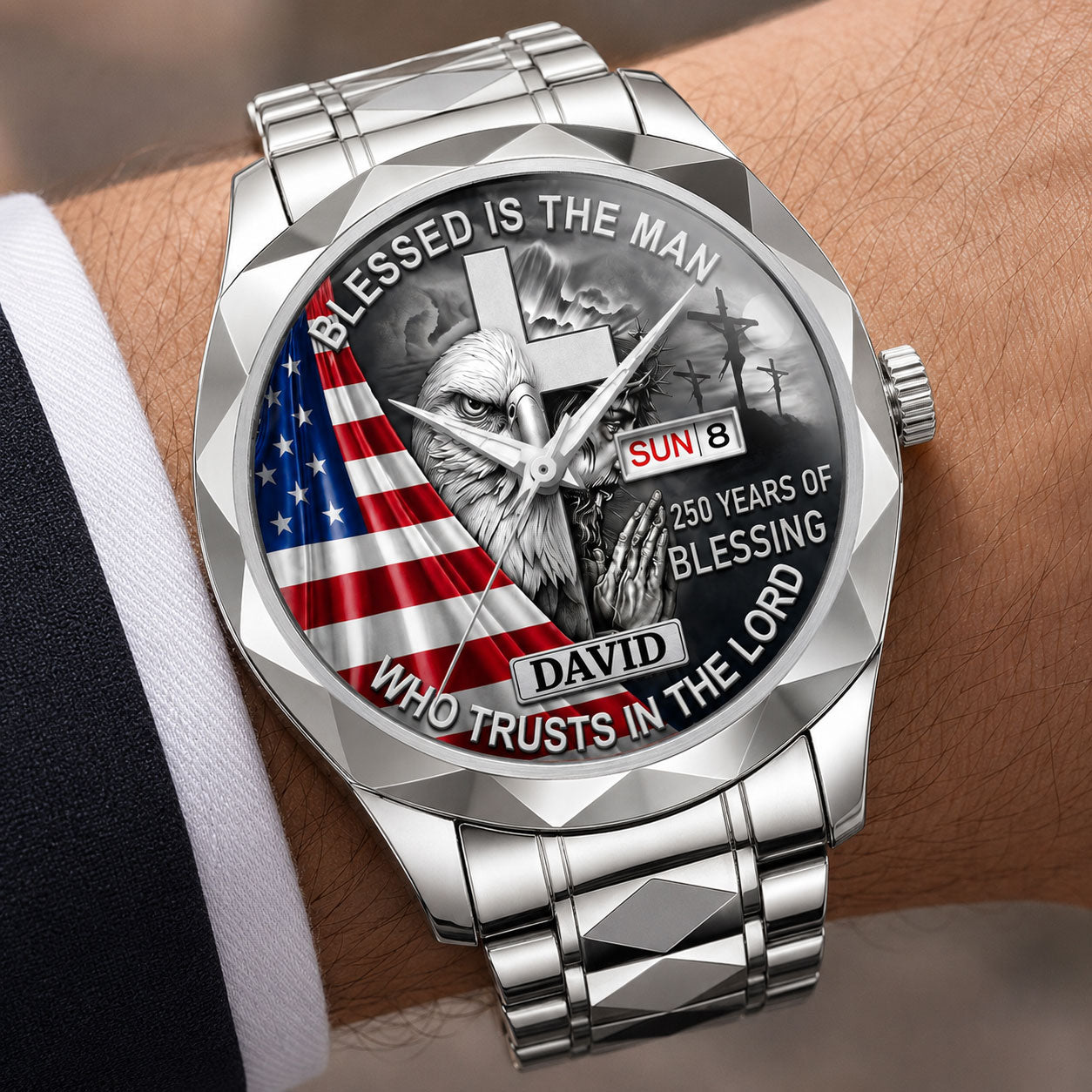 Personalized Men's Wrist Watch with Patriotic Design & Custom Name Gift for Him