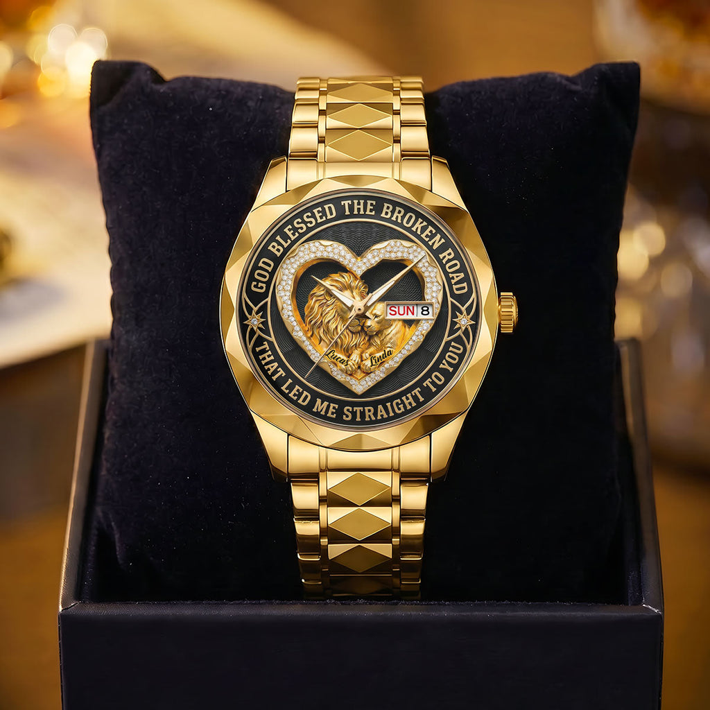 Personalized Men's Wrist Watch with Lion Design Gift for Couple