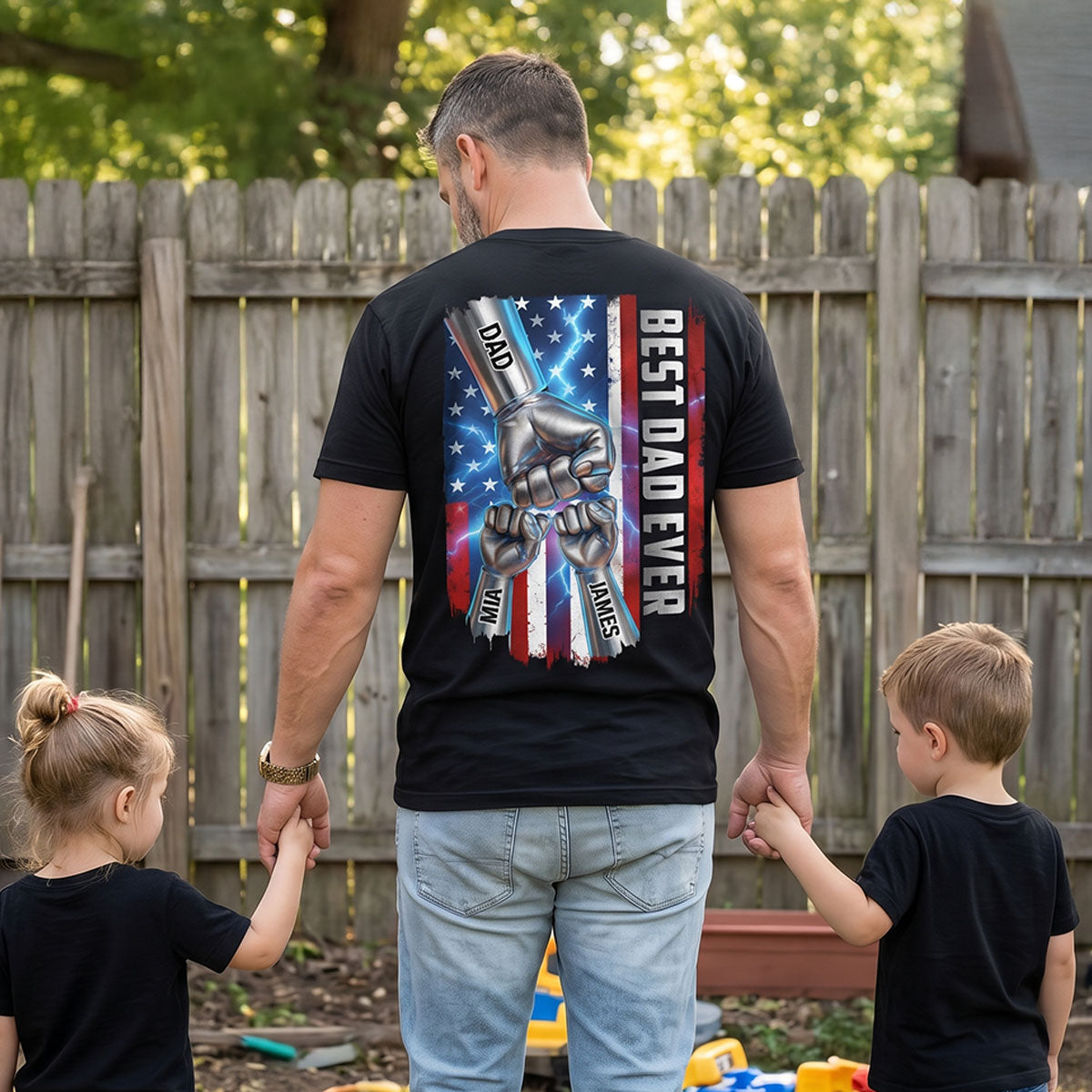 Personalized American Flag Best Dad Ever T-Shirt for Patriotic Dad