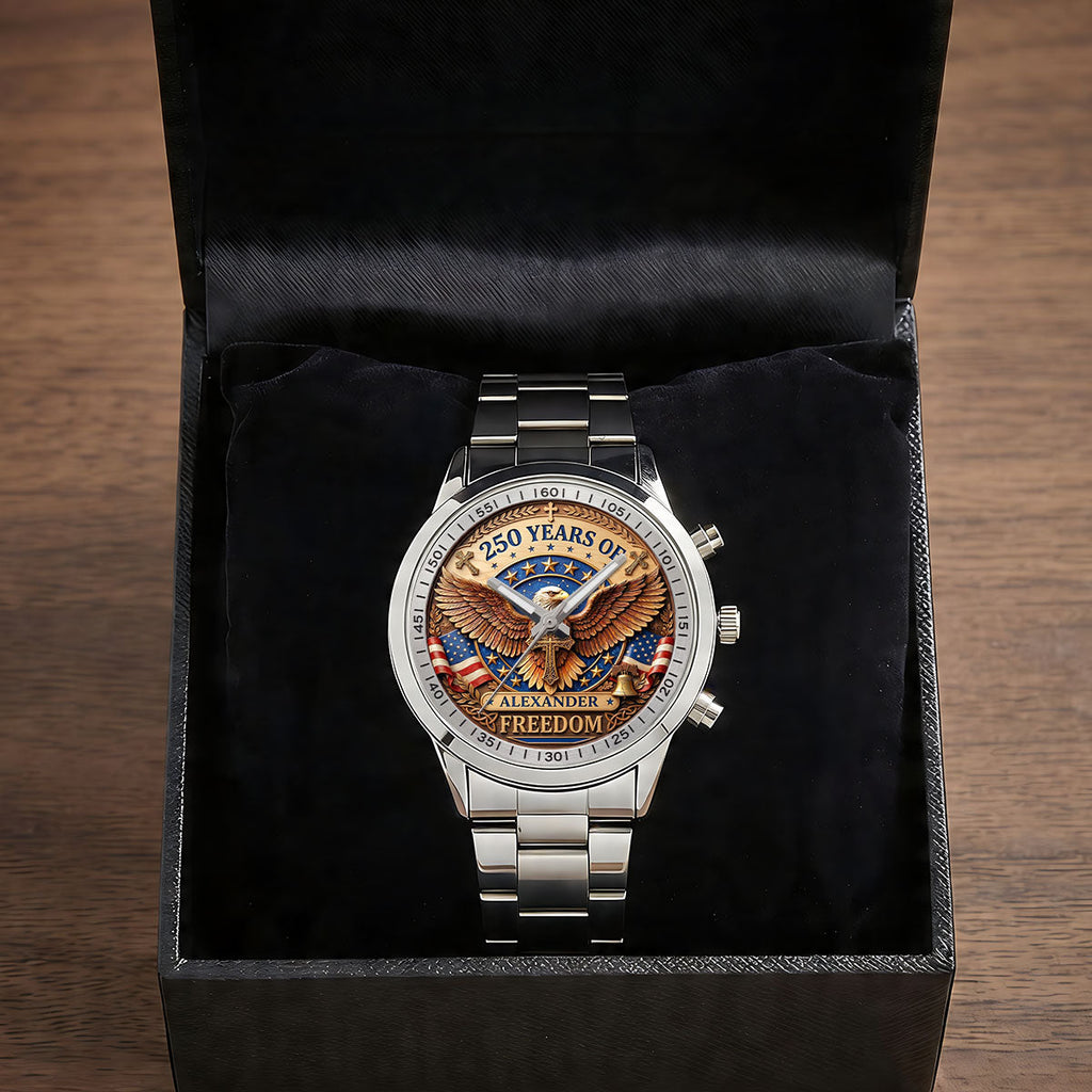 Personalized Men's Wrist Watch with Custom Print - Patriotic Gift for Him