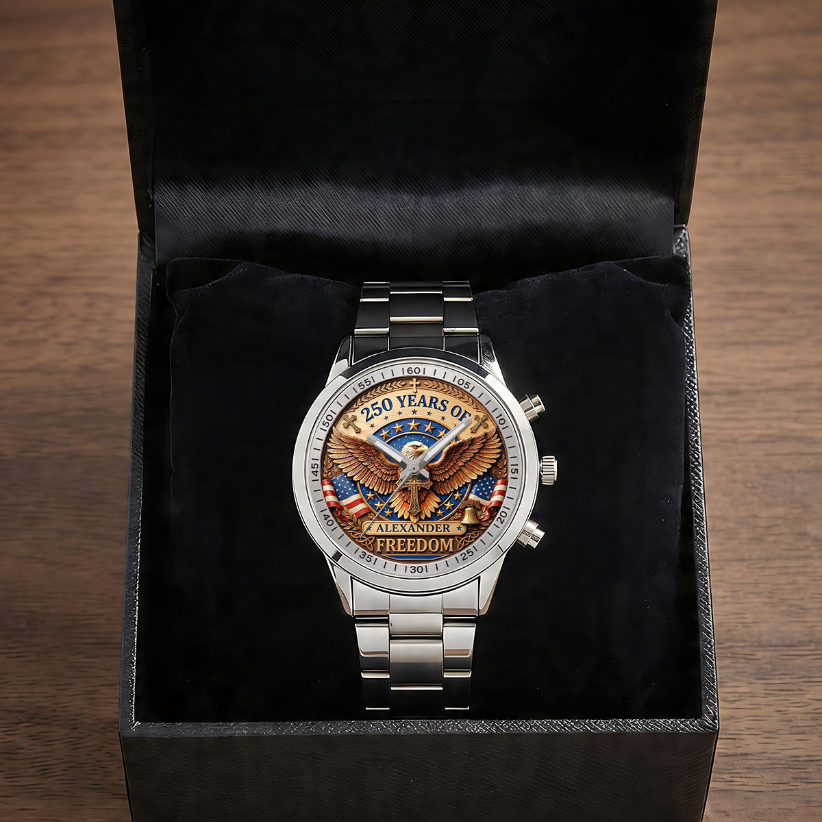Personalized Men's Wrist Watch with Custom Print - Patriotic Gift for Him