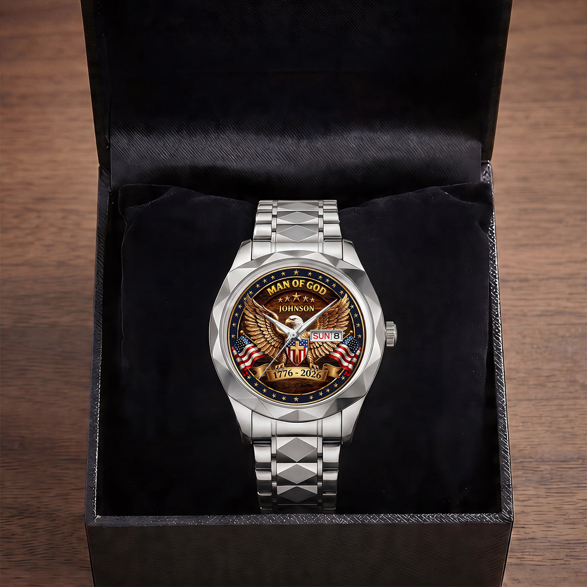 Personalized Men's Wrist Watch with Eagle Design for Him - Patriotic Gift
