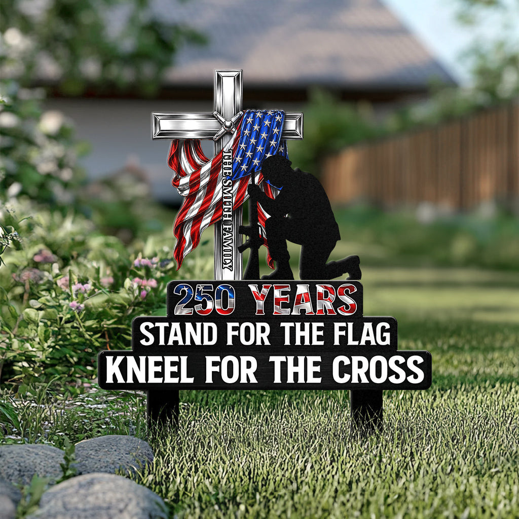 Personalized Metal Garden Stake Stand For Flag Kneel For Cross Gift for Family