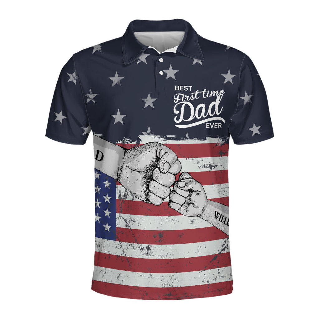 Personalized American Flag Polo Shirt Best First Time Dad Gift