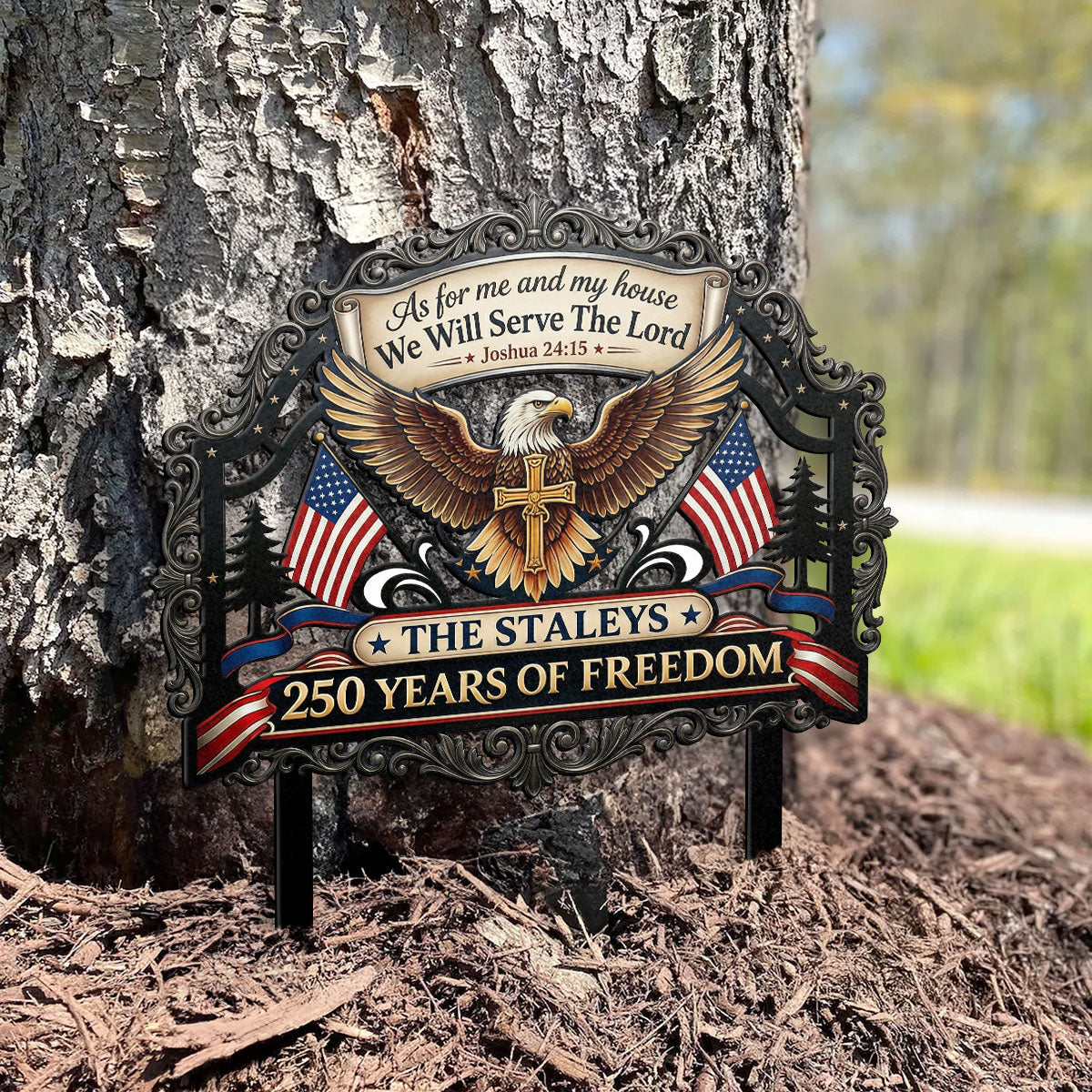 Personalized Metal Garden Stake Sign with Eagle Design for Family