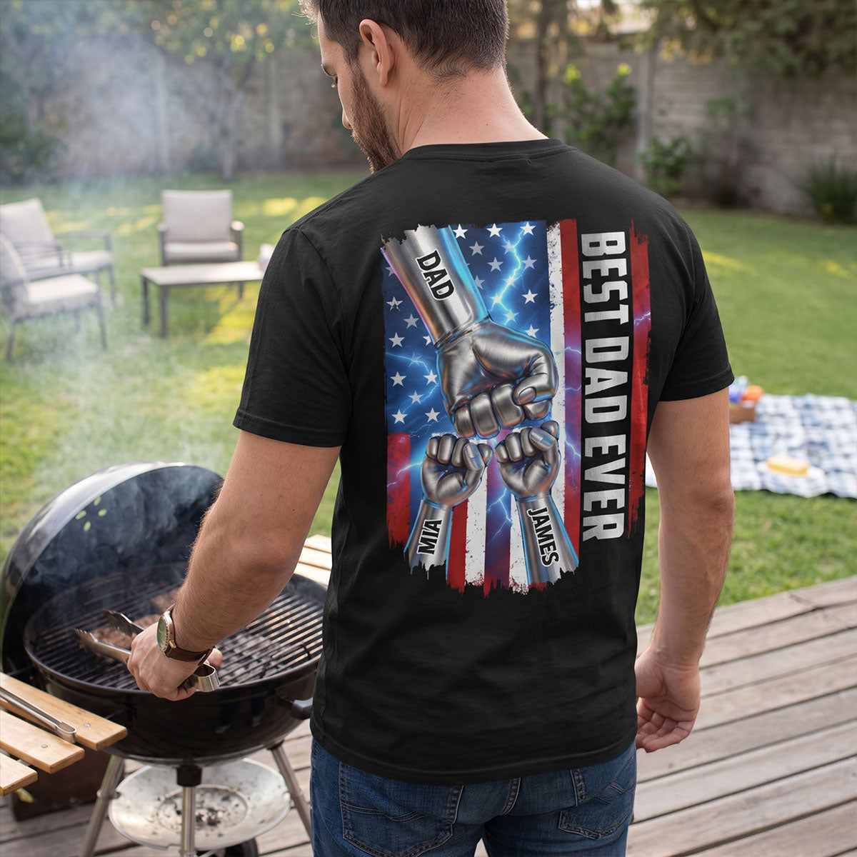Personalized American Flag Best Dad Ever T-Shirt for Patriotic Dad