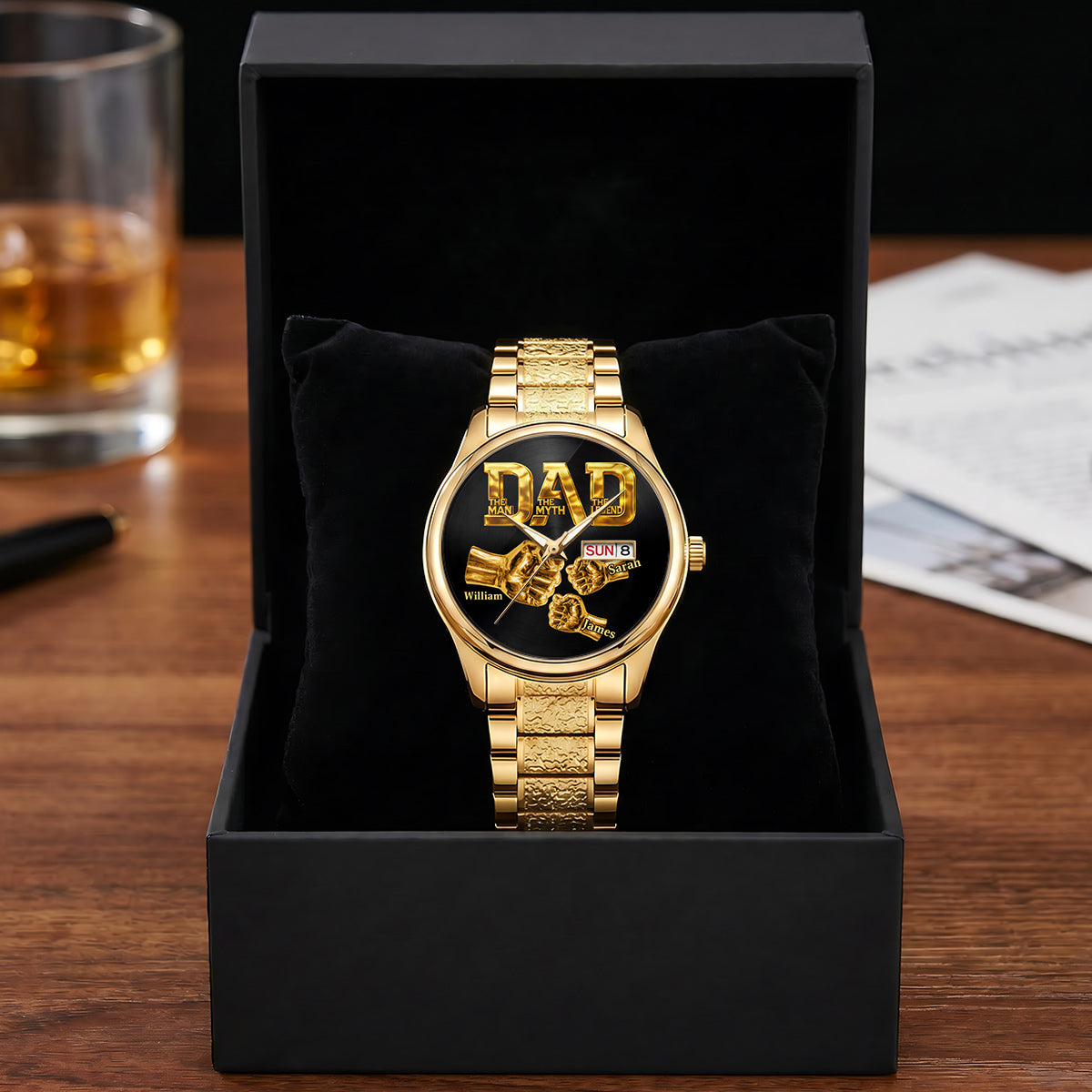 Personalized Men's Wrist Watch Gift for Dad Grandpa Custom Name