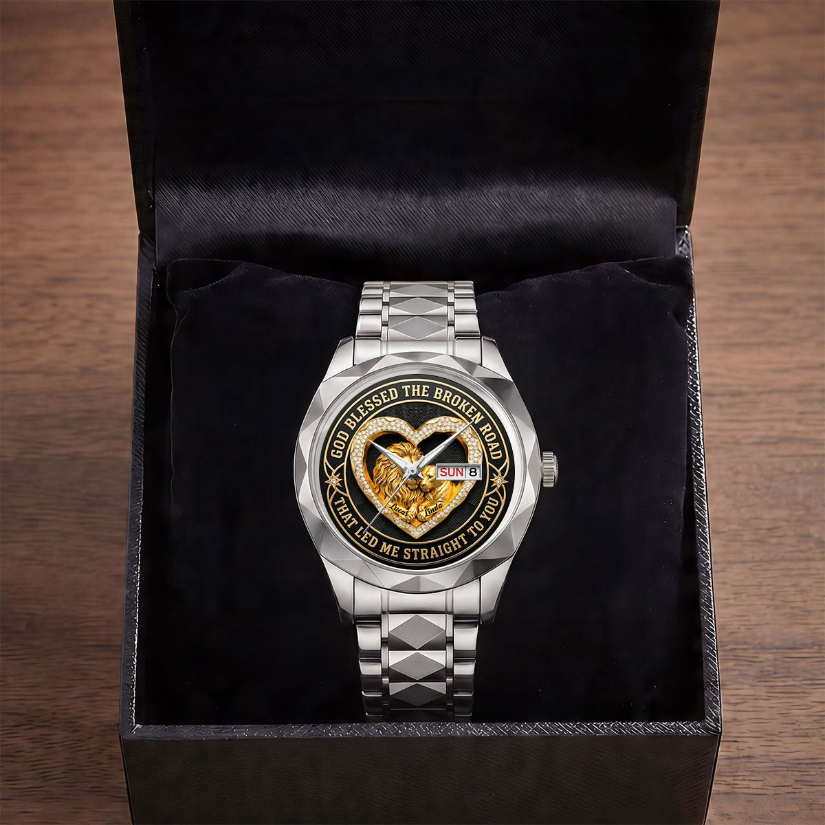 Personalized Men's Wrist Watch with Lion Design Gift for Couple