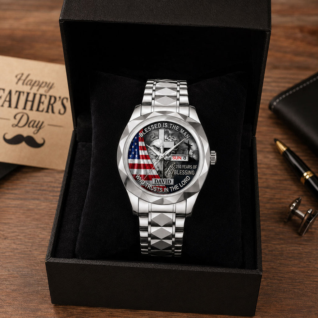 Personalized Men's Wrist Watch with Patriotic Design & Custom Name Gift for Him