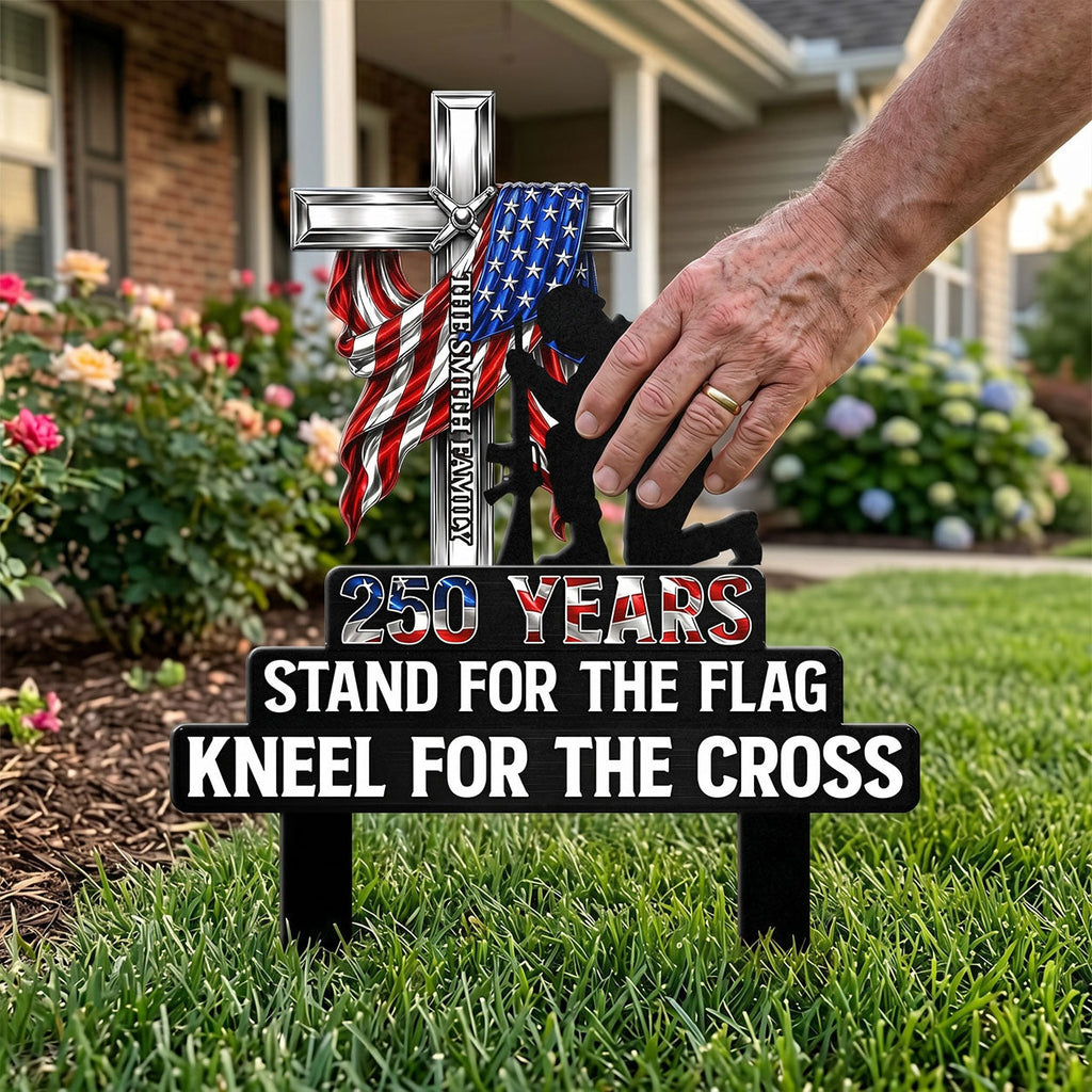 Personalized Metal Garden Stake Stand For Flag Kneel For Cross Gift for Family