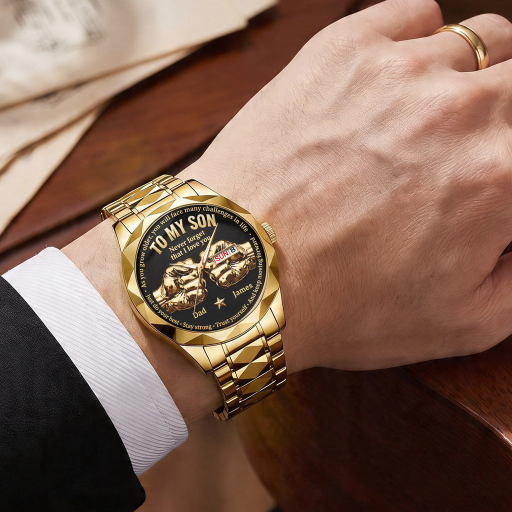 Personalized Men's Wrist Watch for Dad with Inspirational Message
