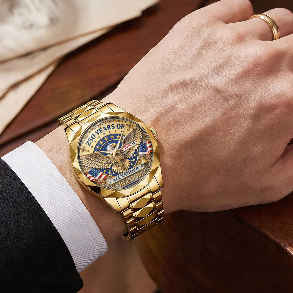 Personalized Men's Wrist Watch with Custom Print - Patriotic Gift for Him