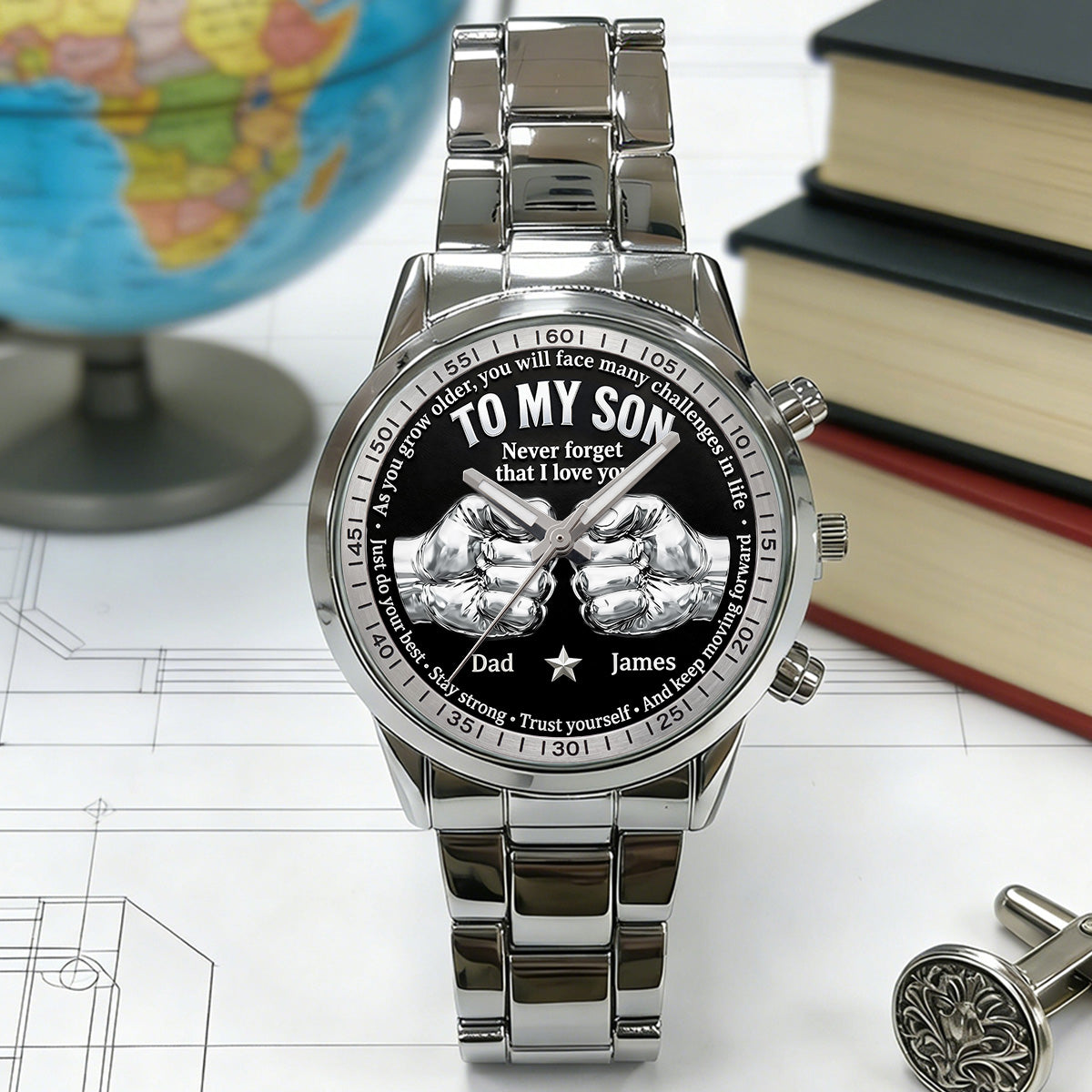 Personalized Men's Wrist Watch for Dad with Inspirational Message