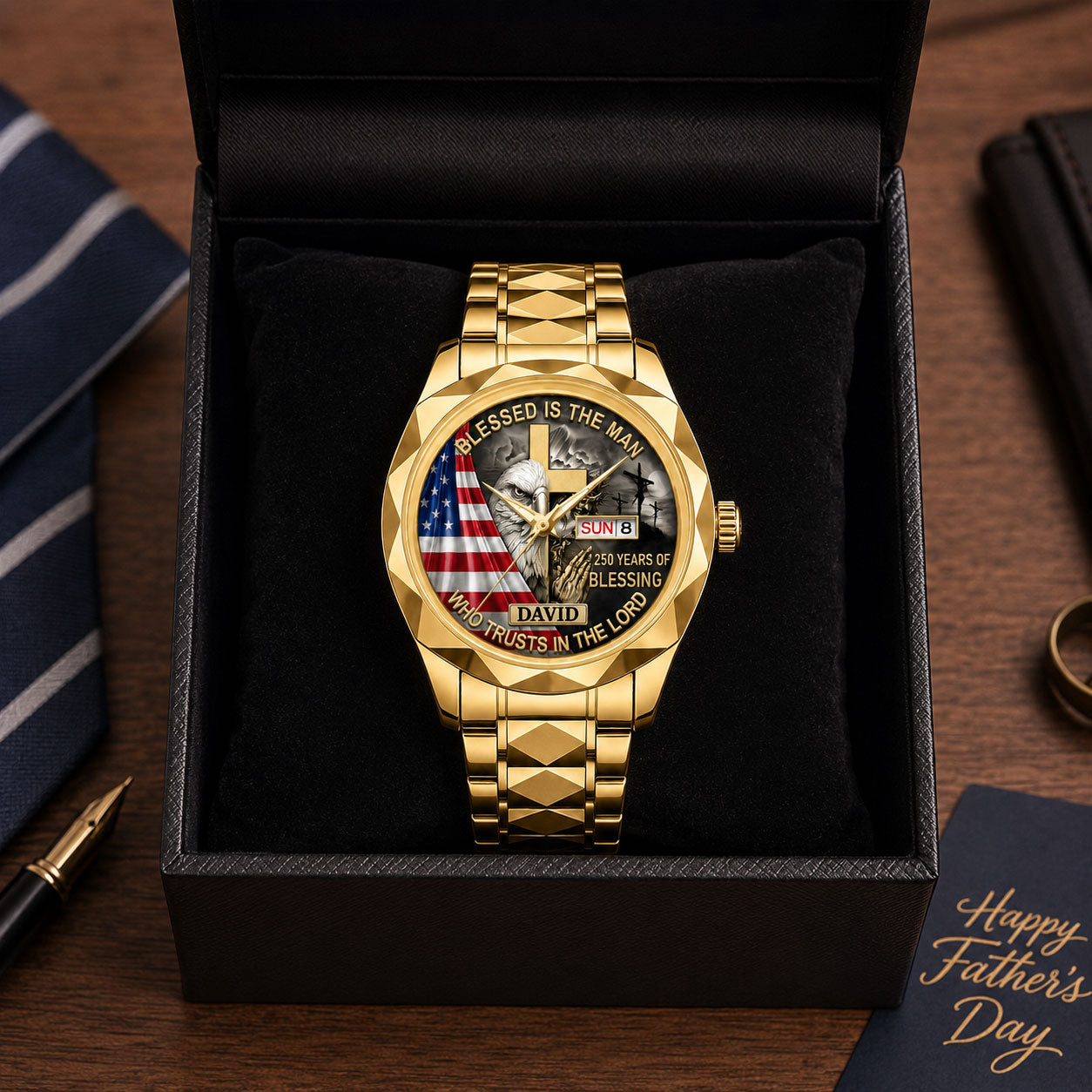 Personalized Men's Wrist Watch with Patriotic Design & Custom Name Gift for Him