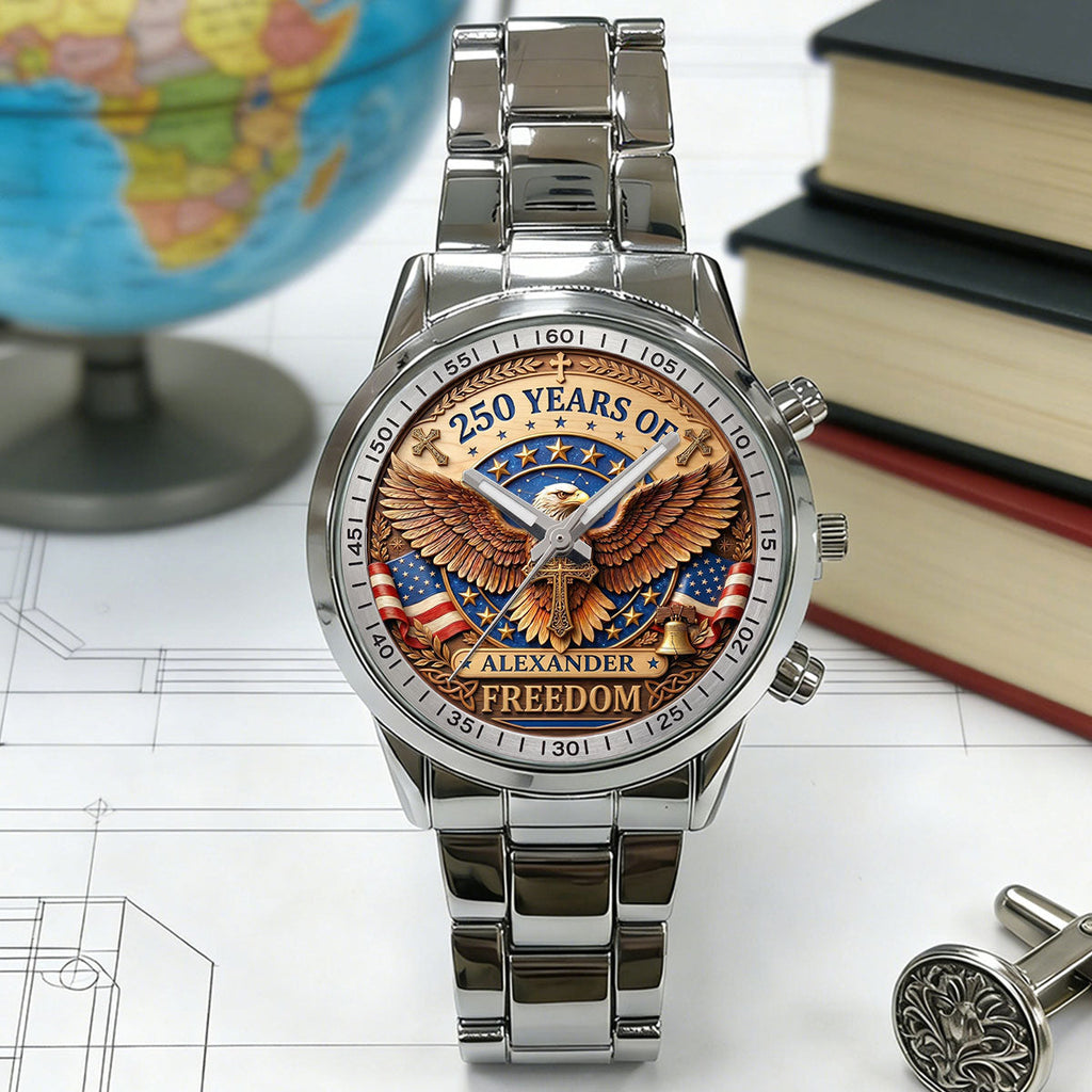 Personalized Men's Wrist Watch with Custom Print - Patriotic Gift for Him