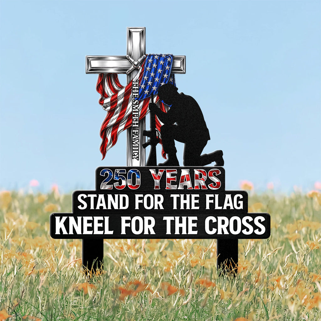 Personalized Metal Garden Stake Stand For Flag Kneel For Cross Gift for Family