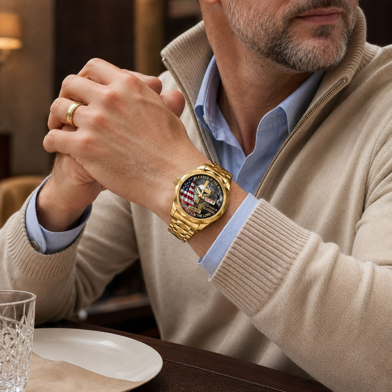 Personalized Men's Wrist Watch with Patriotic Design & Custom Name Gift for Him