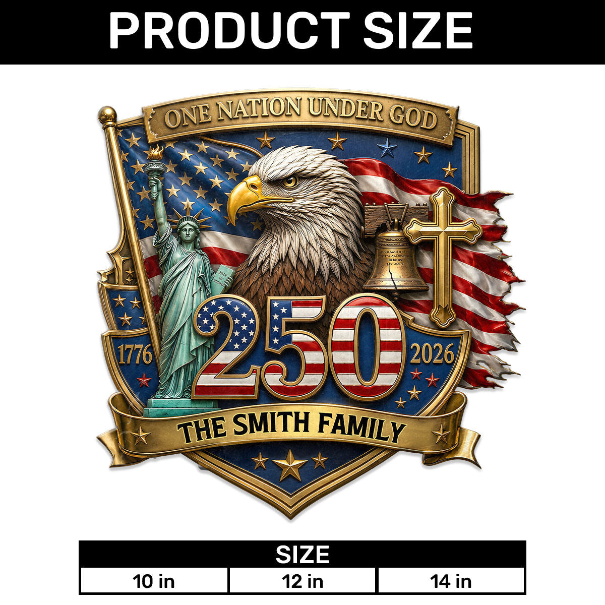 Personalized One Nation Under God Metal Garden Stake for Family
