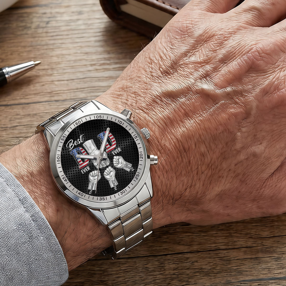 Personalized Men's Wrist Watch Best Dad Ever Gift for Dad