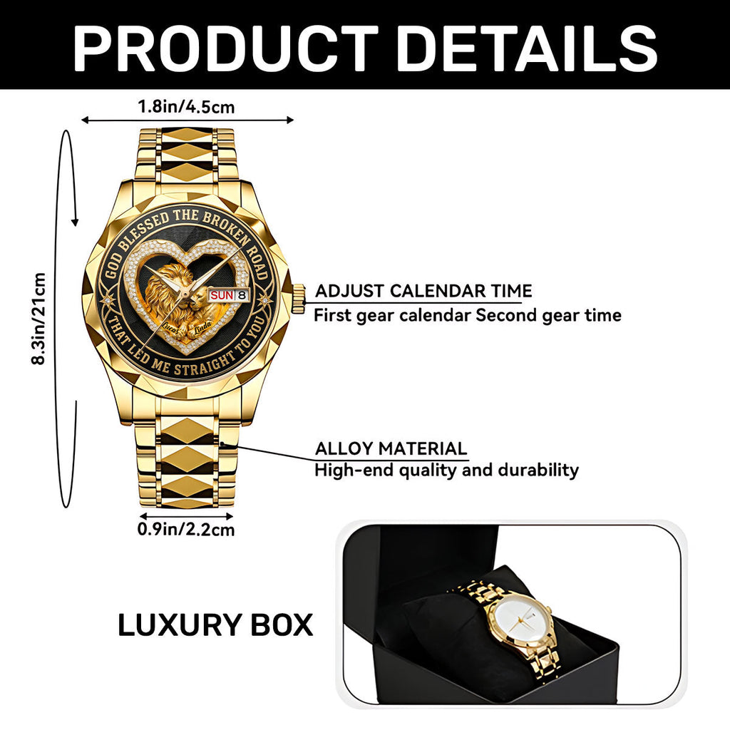 Personalized Men's Wrist Watch with Lion Design Gift for Couple