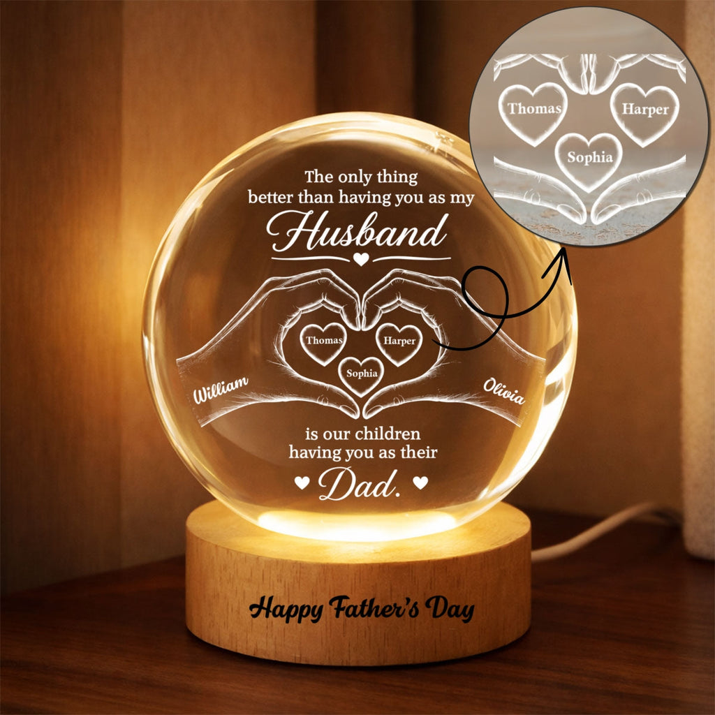 Personalized Crystal Globe Lamp Gift for Dad Husband - Heart Design