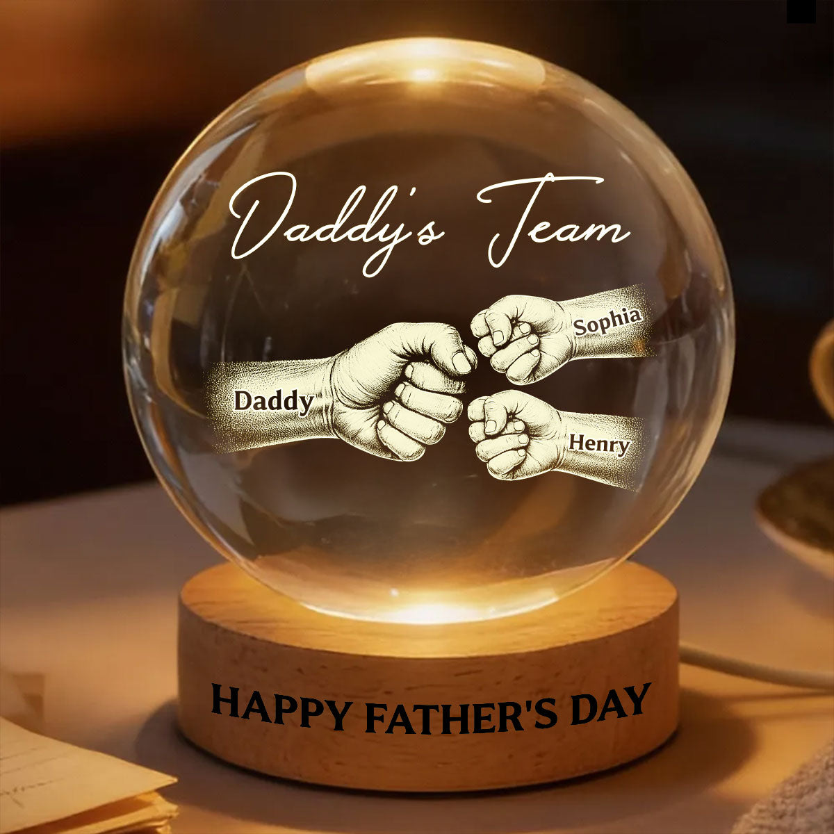 Personalized Crystal Globe Lamp for Dad with Custom Design - Unique Father's Day Gift