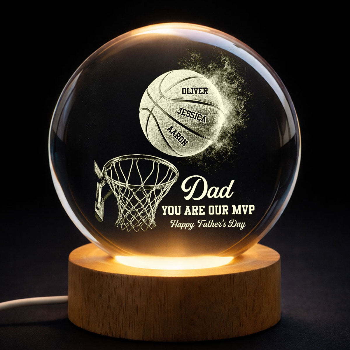 Personalized Basketball Dad Crystal Globe Lamp Gift for Father's Day