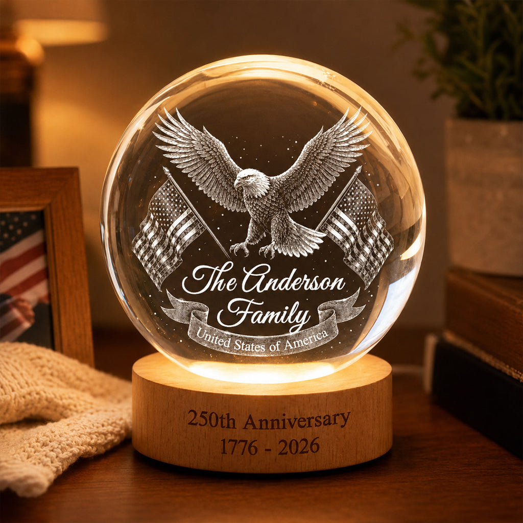 Personalized Crystal Globe Lamp Custom Family Gift for 250th Anniversary